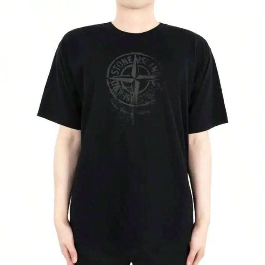 Stone Island Men's Logo Print Crew Neck Short Sleeve T-Shirt Black - Black - View 1