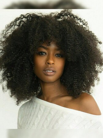 Afro Kinky Curly Human Hair Wig With Bangs For Brazilian Remy Full Machine Made Hair Without Glue And Gel