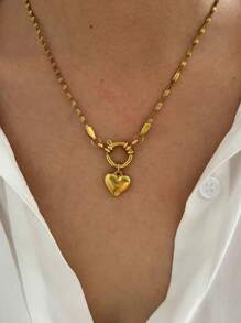 Monlansher 1pc Exclusive New Multi-Element Pendant Stainless Steel Women Necklace With Wave Link Chain Decorated With Starfish, Heart, Shell Charms, Personalized Fashion Minimalist Women Stainless Steel Pendant Necklace