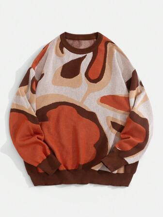 Vintage Men's Round Neck Pullover Casual Long Sleeve Knit Sweater