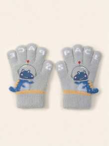 1 Pair Kids Cartoon Dinosaur Knitted Warm Gloves, Finger Mittens For Autumn/Winter - Fingerless Gloves - View 9