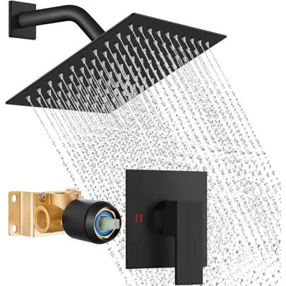 Wall Mounted Shower Faucet Set Rainfall Shower Head Combo With Mixer Valve Kit
