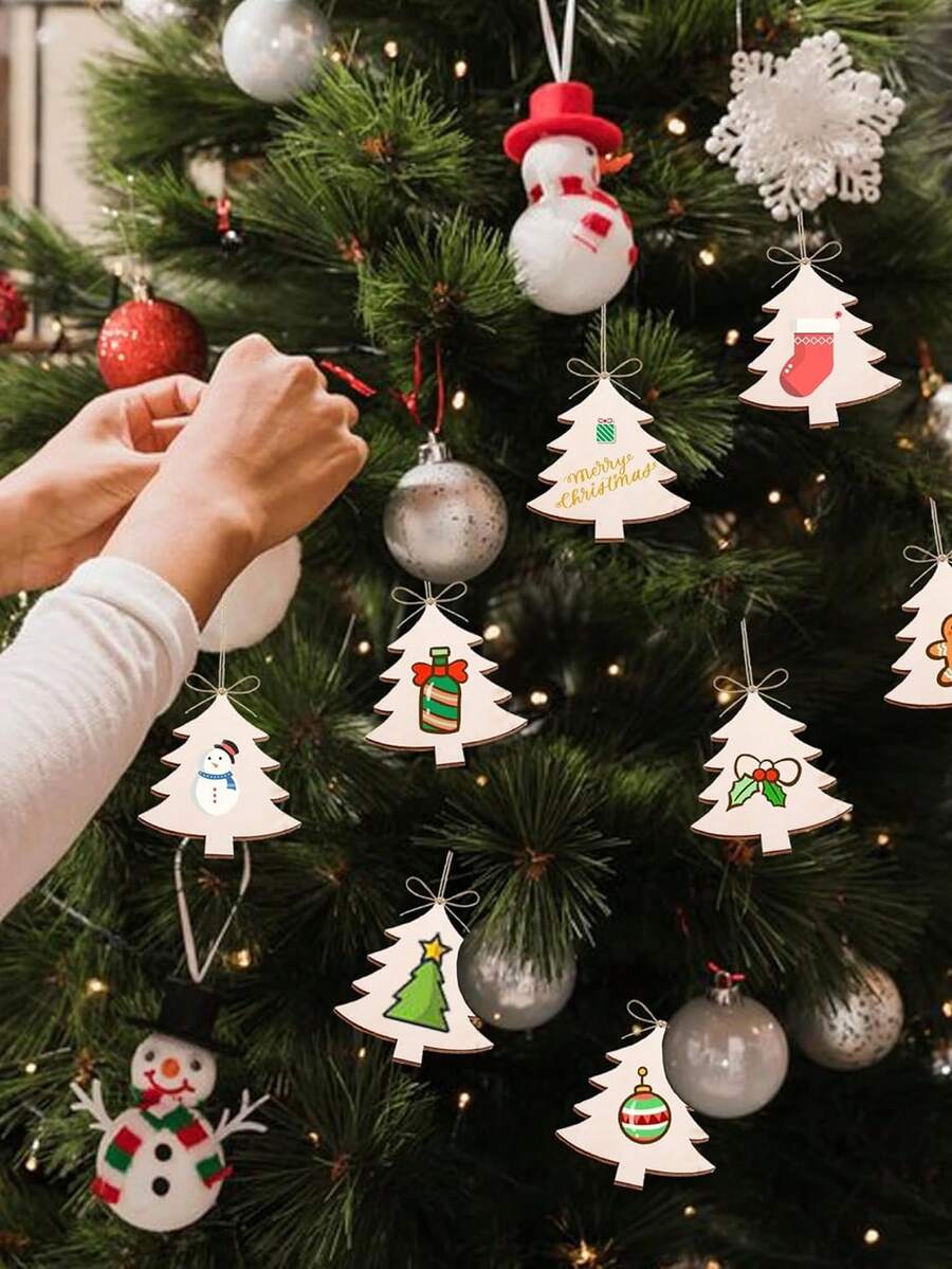 10 món đồ trang trí cây thông Noel bằng gỗ chưa hoàn thiện, thủ công, thẻ quà tặng, tự làm, bản vẽ, mảnh gỗ để trang trí nhà cửa - nhật ký - Xem 1