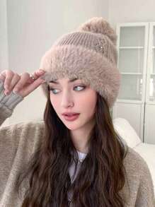 1 chiếc mũ len đan cho nữ, màu trơn lót bông, phong cách mới cho mùa thu/đông, ấm áp và chống gió, thích hợp cho hoạt động ngoài trời, mua sắm và trượt tuyết - MM1725 - Xem 16