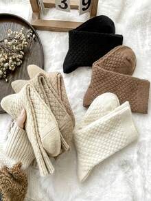 3 双优雅混色女士毛绒袜子 - 温暖舒适的中腰冬季羊毛、纯色、柔软涤纶混纺 - 彩色 - 查看 6