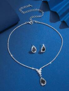 3 件高端简约水滴形耳环和项链套装，闪亮耳钉，锁骨链新娘派对首饰，女士时尚配饰套装，适合日常佩戴和礼物 - 彩色 - 查看 7