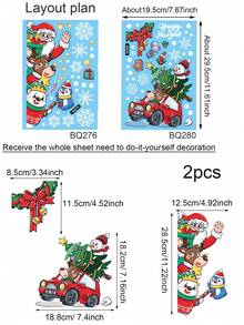 1 bộ (2 cái) - Hình dán tĩnh họa tiết xe tải tuần lộc ông già Noel sáng tạo, Hình dán trang trí cửa sổ tiệc Giáng sinh - Nhiều màu - Xem 2