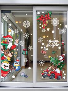1 bộ (2 cái) - Hình dán tĩnh họa tiết xe tải tuần lộc ông già Noel sáng tạo, Hình dán trang trí cửa sổ tiệc Giáng sinh - Nhiều màu - Xem 1