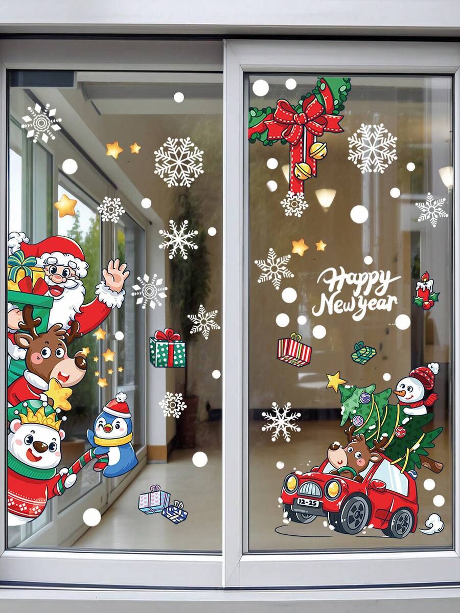 1 bộ (2 cái) - Hình dán tĩnh họa tiết xe tải tuần lộc ông già Noel sáng tạo, Hình dán trang trí cửa sổ tiệc Giáng sinh - Nhiều màu - Xem 1