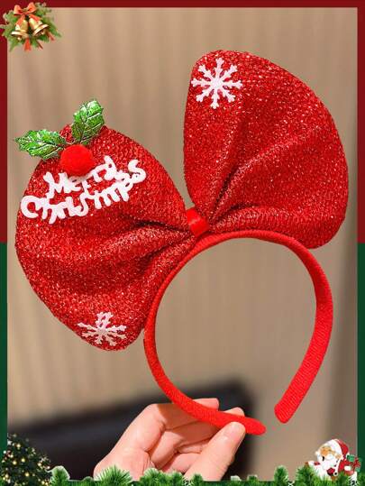 1 件超大圣诞元素蝴蝶结头带，非常适合送给女孩的圣诞礼物