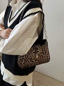 1 pièce Sac Hobo imprimé léopard Vintage minimaliste avec décoration crochetée, sangle d'épaule réglable, sac croissant, convient pour les rendez-vous, les sorties et les fêtes.