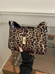 1 pièce Sac Hobo imprimé léopard Vintage minimaliste avec décoration crochetée, sangle d'épaule réglable, sac croissant, convient pour les rendez-vous, les sorties et les fêtes.