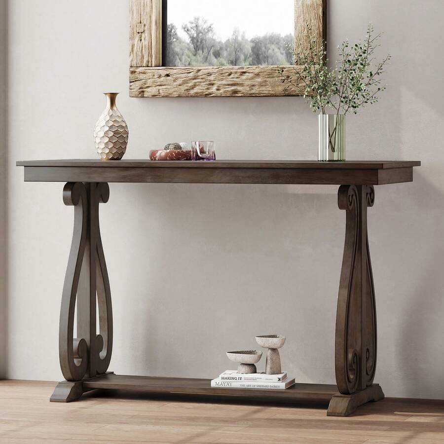 48Inch Rustic Vintage Console Table Farmhouse Entryway Table With