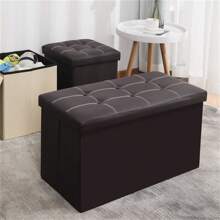 Large Seater Folding Storage Ottoman Pouffe Bench Seat Blanket Toy Chest Box UK - Black - View 9