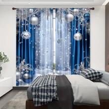 ستارتان بتصميم عصري ذات طبعة عيد الميلاد الزرقاء، ديكور عيد الميلاد ، تصميم جيب بولي استر ، ستائر غسيل آلي لغرف المعيشة والمكتب والنوم