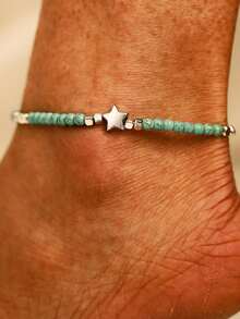 1 件复古别致脚链，混合花卉图案串珠波西米亚风度假风格金属脚链 - 彩色 - 查看 6