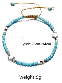 1 件复古别致脚链，混合花卉图案串珠波西米亚风度假风格金属脚链 - 彩色 - 查看 9