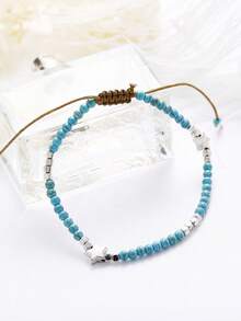 1 件复古别致脚链，混合花卉图案串珠波西米亚风度假风格金属脚链 - 彩色 - 查看 7