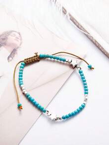 1 件复古别致脚链，混合花卉图案串珠波西米亚风度假风格金属脚链 - 彩色 - 查看 8