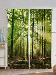 2pcs Forest Sunshine Curtains,Without Holes Curtain, Refer To Bedroom Office Kitchen Living Room Study Home Decor