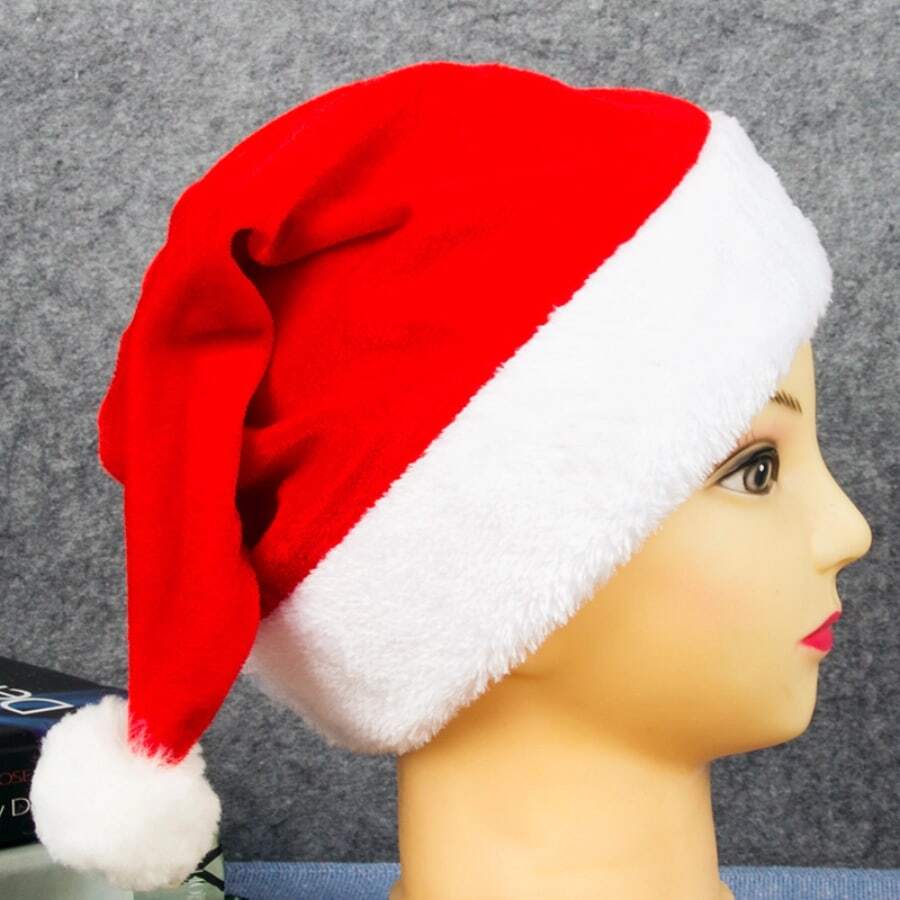 1 chiếc mũ ông già Noel, vải dày Unisex, mũ ông già Noel Giáng sinh cho ngày lễ, tiệc Giáng sinh, năm mới, màu đỏ - Đỏ - Xem 1
