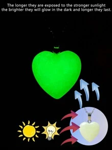 1 条不锈钢链 + 20 毫米合成夜光石爱心吊坠项链（39+5 厘米），夜光心形荧光石吊坠项圈 DIY 珠宝适合派对、日常佩戴 - 夜光石項鍊 - 查看 2