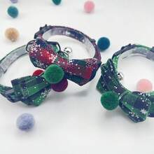 1pc New DIY Cat Collar, Dog Collar, Green/Red Pet Collar, Colorful Printed Pet Collar, Plaid/Snowflake/Bow Decor Pet Collar, Nylon Adjustable Elastic Pet Collar With Bell - Multicolor - View 2