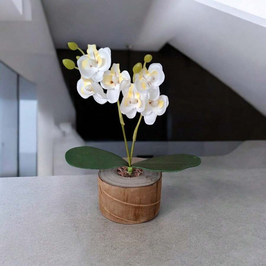 Arrangement With Mini Artificial Orchid Vase Small Vase With Artificial Orchid Artificial Orchid Vase Rustic Vase With Mini Artificial Flower Arrangement Wedding Souvenir Centerpiece For Party - trắng - Xem 1