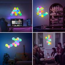 10  Pack Smart Hexagon Lights, DIY Hexagon LED Light With App & Remote Control Music Sync RGBIC Wall Light Panels For Gaming Room, Bedroom, Living Room Decor - 10 包 - 查看 3