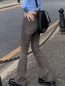 Versatile Skinny Bell-Bottom Jeans, Suitable For Daily Casual And Commuting Wear, Year-Round