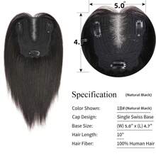 Human Straight Hair Toppers For Women Real Remy Hair Hair Toppers For Thinning Hair ,Hair Loss, Cover Bald Or White Hair Multicolor Color 12x13cm Silk Base Three Clips In Topper (10inch)1B# Natural Black - S1 - 查看 3