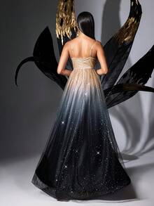 QOQ 女神渐变色亮片礼服晚礼服，适合毕业季舞会、庆典、晚宴、万圣节 - 杏色 - 查看 2