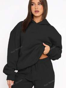 Women's 2pcs Outfit Set Casual Long Sleeve Drop Shoulder Oversized Hoodie And Sweatpants For Women
