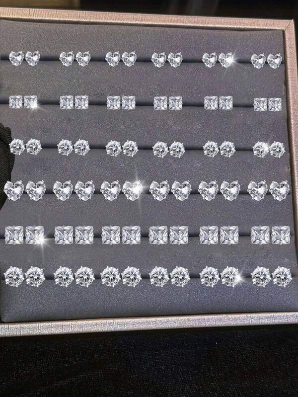 Conjunto de brincos de pino de zircônia geométrica minimalista de 24-72 peças/conjunto, adequado para homens para uso diário, encontros, festas, dia dos namorados, natal, aniversário, ação de graças, presentes de ano novo