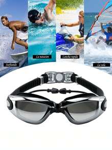 Kit de Natación 4 en 1, Equipo de Natación que Incluye Gafas de Natación con Auriculares Integrados, Gorro de Natación, Auriculares y Clips para la Nariz, Adecuado para Hombres y Mujeres Adultos y Niños - Negro - Ver 2