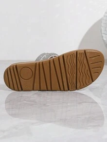 Giày sandal đế bằng đính đá Rhinestone giản dị cho nữ - Bạc - Xem 6