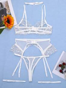 Bộ đồ lót gợi cảm thêu lưới 6 món - trắng - Xem 7