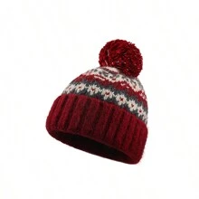 1pc Vintage Printed Acrylic Knit Hat, Cold-Proof Earmuffs Winter Warm Christmas Hat - Red - View 6