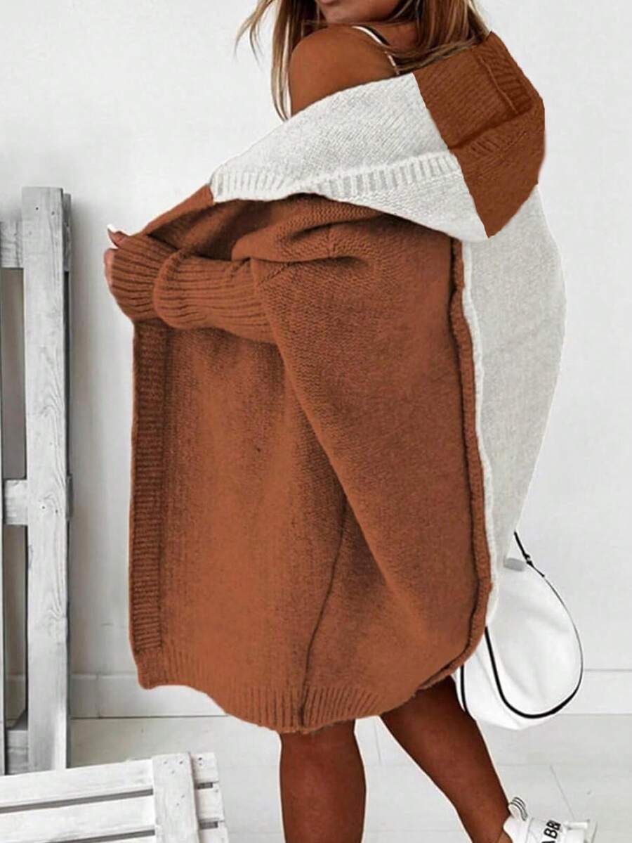 潮流连帽毛衣，柔软宽松拼接拼色女开衫，通勤时尚 - 彩色 - 查看 1