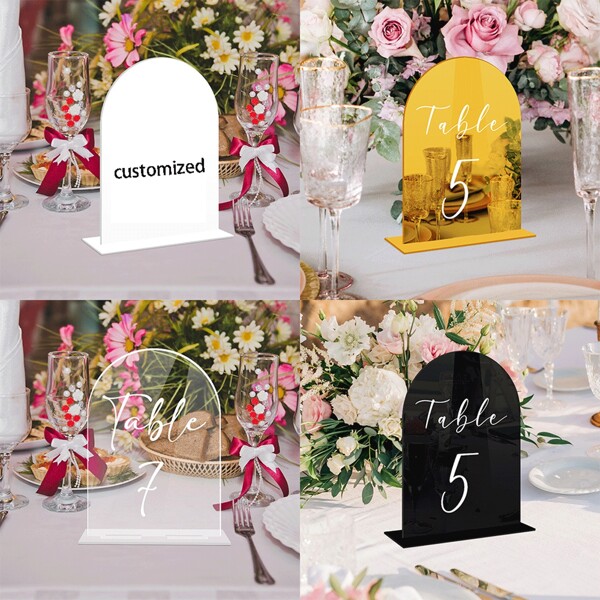 1 Stück individuelle Acryl Schreibtisch Namenstafel, Hochzeitstisch Nummer Karte, Esstisch Karte, individuelle personalisierte Platzkarte
