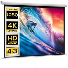 HOMCOM HOMCOM Tela de projetor de 84 polegadas Projetor manual de tecido Tela de projeção 4:3 Formato 4K Suporte para parede ou teto para home theater Office interno e externo branco