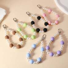 亚克力串珠手机吊饰/挂绳，彩色珍珠手机壳手柄，适合女孩的瓶子/包包吊坠 - 彩色 - 查看 1