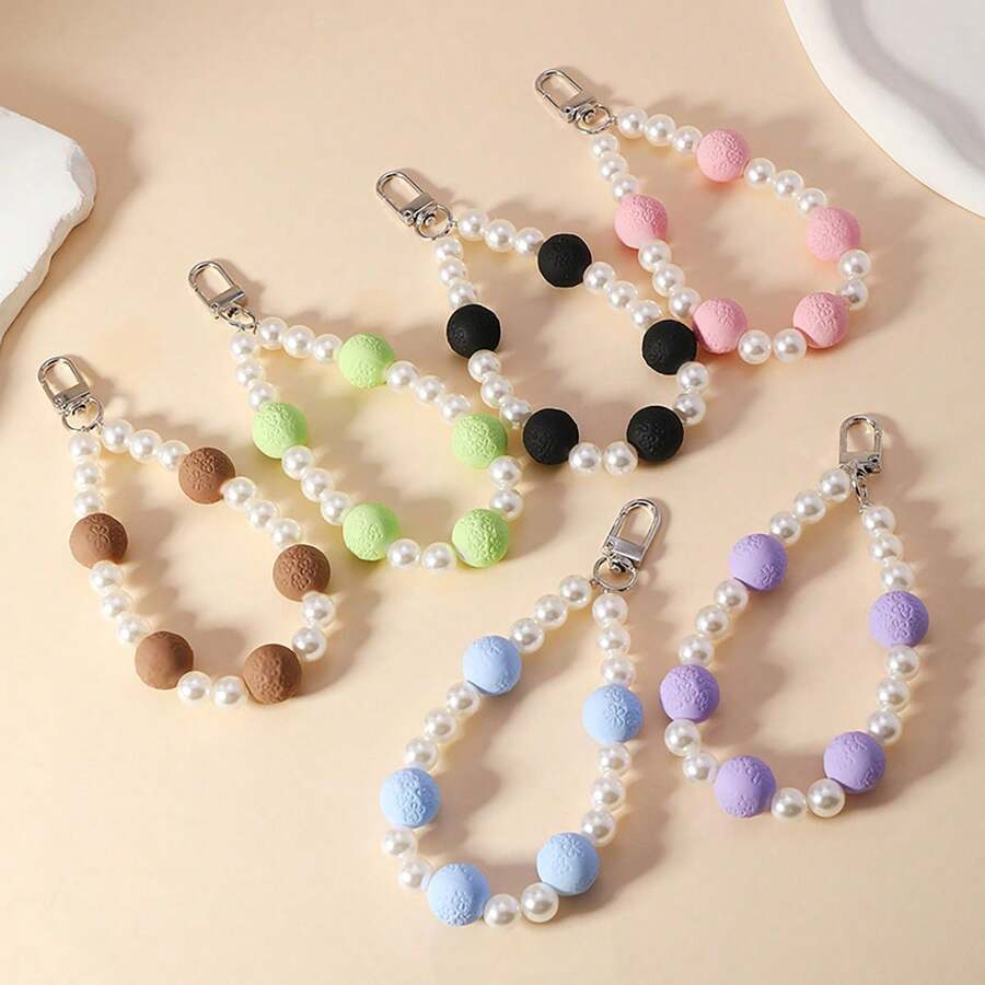 亚克力串珠手机吊饰/挂绳，彩色珍珠手机壳手柄，适合女孩的瓶子/包包吊坠 - 彩色 - 查看 1