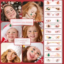 Christmas Face Temporary Tattoos, 11 Christmas Fake Blush Stickers, Kids Christmas Cute Makeup Stickers Cartoon Sweetheart Girls Temporary Tattoo Stickers