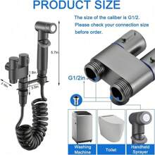 1pc Handheld Bidet Sprayer For Toilet,1-In-2-Out Dual Control Valve,Toilet Bidet Sprayer Set,Adjustable Water Pressure Control Hand Sprayer Kit,For Toilet, Mini Toilet Faucet Sprayer Kit Butt Washer, Hand Shower Bidet Attachment For Washing Machine And Toilet. Easy To Install. Home Bathroom Decor
