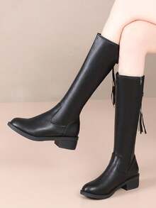 Women's Over The Knee Boots 2024 Autumn Winter New Fashion Versatile Thick Heel High Shaft Boots Black Knight Boots With Warm Fur Lining Side Zipper Equestrian Boots