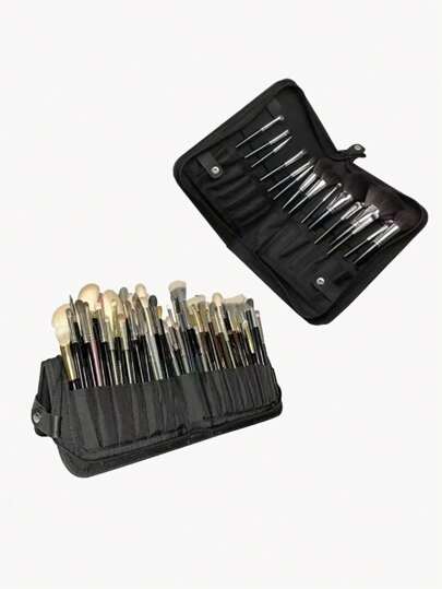 1 Porta-pennelli professionali per truccatori, pieghevole con cerniera, spaziosa, capacità grande, 14 fori in PU o 29 fori in tela, custodia portaoggetti cosmetici portatile con tasca, organizer per pennelli trucco, custodia da viaggio pieghevole e in piedi,  per conservare i cosmetici, portatile, durevole e asciuga rapidamente - pennelli non inclusi, accessori per il bagno, organizer per il trucco, decorazioni per il bagno, articoli per vacanze estive, accessori per il ritorno a scuola