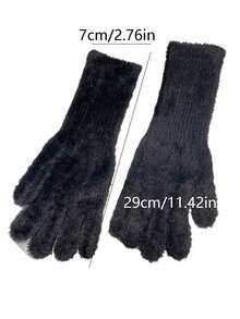 1 双女士优雅纯色触屏毛绒衬里保暖手套，适合秋冬季、露营徒步、户外运动、滑雪、骑自行车、冬季手套 - 彩色 - 查看 7