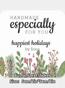 24pcs/48pcs/72pcs Holiday Greenery Handmade Especially For You Square Sticker Personalized Christmas Stickers Christmas Doodles Gifts Labels Tags