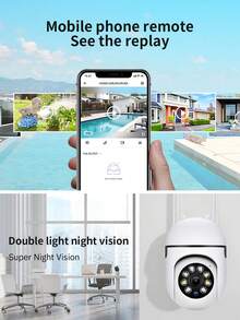 1个USB灯泡摄像头，无线WiFi高清夜视PTZ控制吸顶/壁挂式安防监控摄像头，婴儿监视器 - 白色 - 查看 9